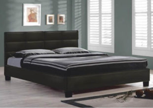 Manželská postel 160x200 cm čalouněná černou textilní kůží
