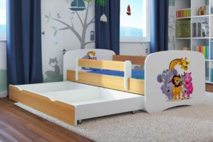 Dětská postel Zoo se zábranou a úložným prostorem