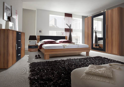 Moderní ložnice kombinace ořech a černá