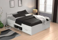 Perleťově bílá multifunkční postel Michigan s úložnými šuplíky
