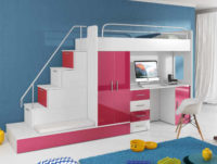 Bílo-růžový set do dětského pokoje s vyvýšenou postelí