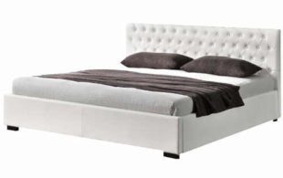 Elegantní postel s úložným prostorem čalouněna bílou ekokůží