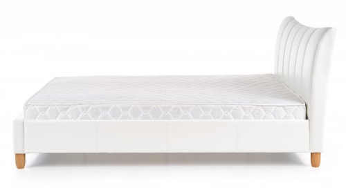 Bílá manželská postel s vysokým koženým čelem