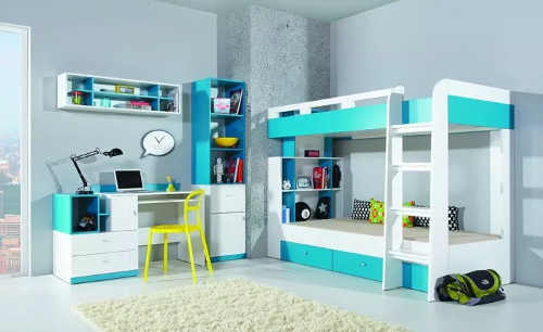 Modrobílý nábytek do dětského pokojíku