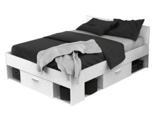 Multifunkční perleťově bílá postel 140 x 200 cm