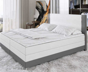 Moderní bílo-šedá Box Spring kožená postel s LED osvětlením