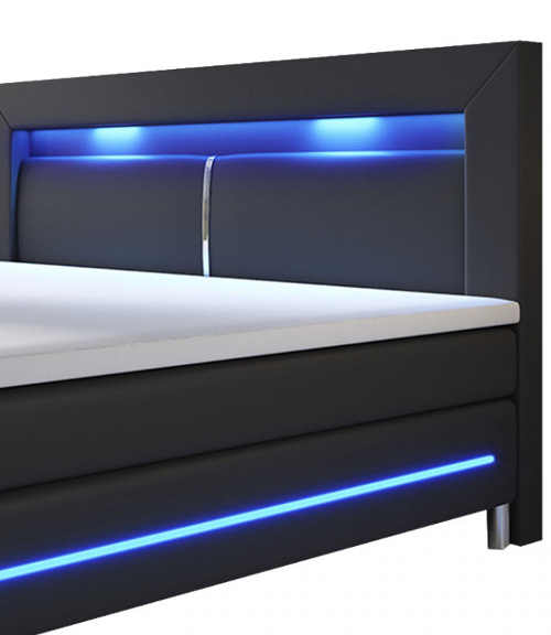 Moderní černá manželská postel s LED osvětlením