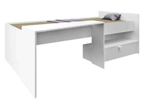 Bílá vyvýšená postel s psacím stolem