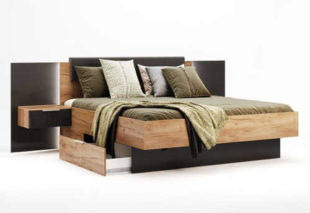 Moderní manželská postel s roštem a nočními stolky