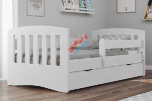 Bílá dětská postel Classic se zábranou a zakulacenými hranami
