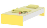 Jednoduchá bílá postel se žlutými čely