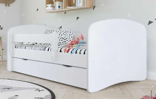 Levná bílá dětská postel se zábranou a úložným prostorem