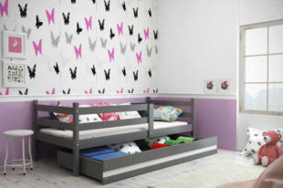 Dětská postel se zábranou a úložným prostorem v provedení grafit-bílá