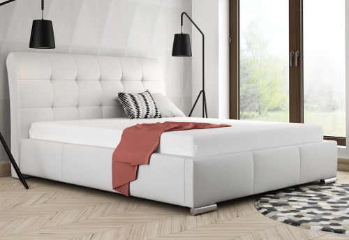 Moderní manželská postel v kombinaci eko kůže a látky