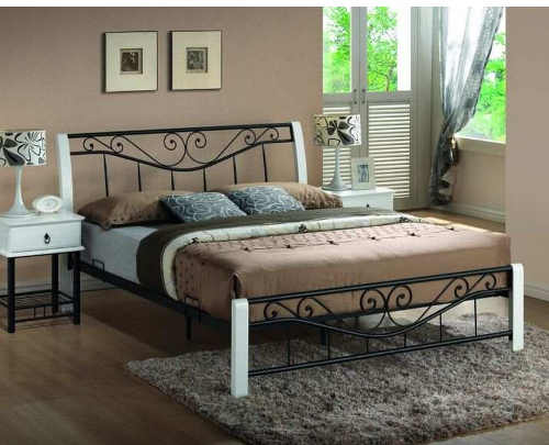 Elegantní manželská postel v kombinaci kov a dřevo