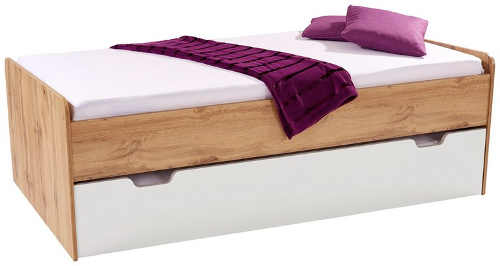 Maxi postel s výsuvným lůžkem v dekoru dub wotan-bílá