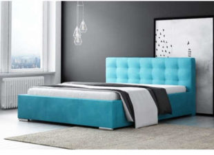 Elegantní čalouněná manželská postel v modrém provedení