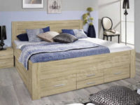 Moderní dvoulůžková postel v dekoru dub sonoma s úložným prostorem