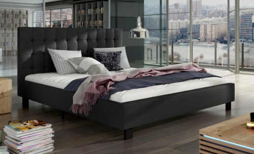 Černá čalouněná postel do moderních interiérů