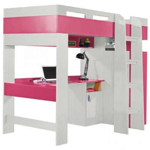 Multifunkční růžovo-bílá postel do menšího dětského pokoje