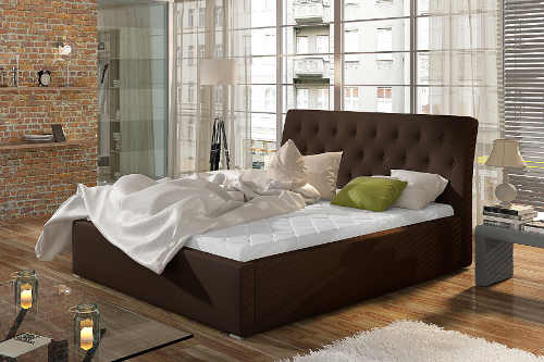 Komfortní prostorná čalouněná postel s vysokým čelem