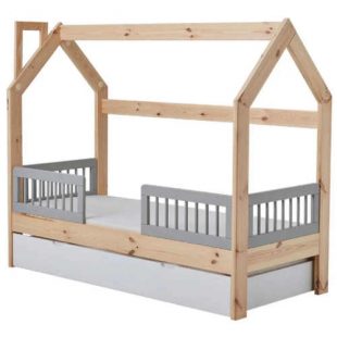 Dětská postel z masivu borovice ve tvaru domečku