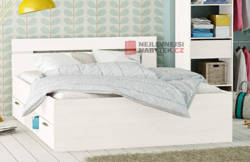 Levná bílá postel z lamina 140x200 cm