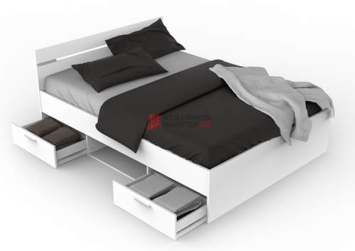 Bílá manželská postel praktickými výsuvnými šuplíky