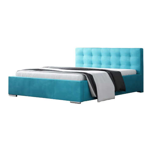 modrá čalouněná manželská postel