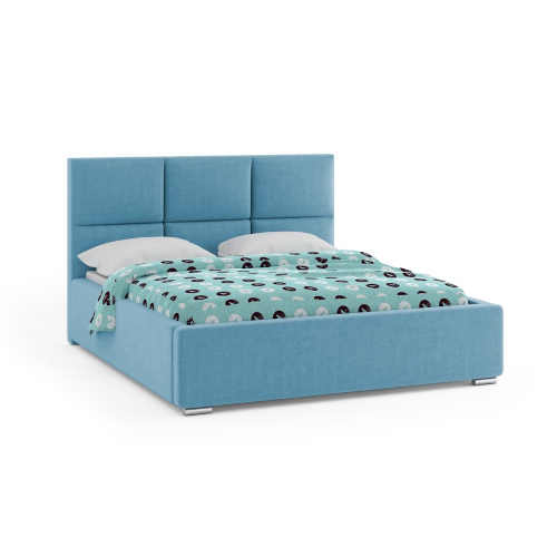 čalouněná postel v tyrkysové barvě