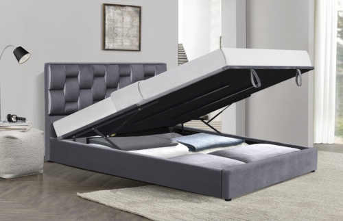 dvoulůžková šedá postel s úložným místem