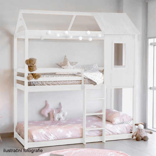 dětská postel ve tvaru domečku pro 2 děti