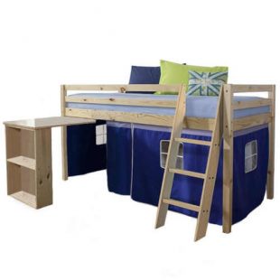 Dřevěná dětská postel se stolem a úložným prostorem