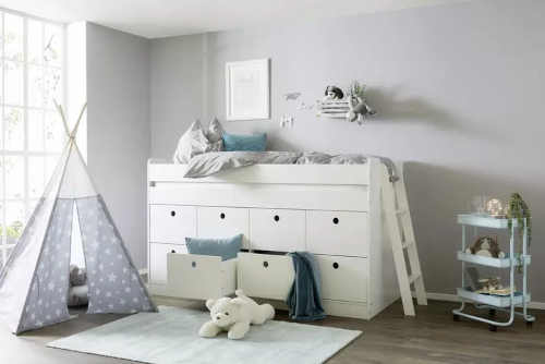 bílá dětská vysoká postel