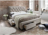 Moderní dvoulůžková čalouněná postel s úložnými šuplíky