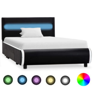 Čalouněná jednolůžková postel o rozměru 90x200 cm s LED osvětlením