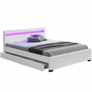 Manželská postel s RGB LED osvětlením a úložným šuplíkem