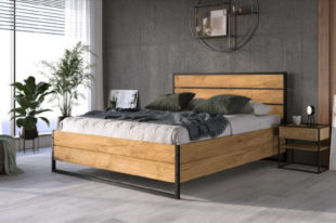 Manželská postel 140x200 cm v kombinaci dubového dřeva a kovu