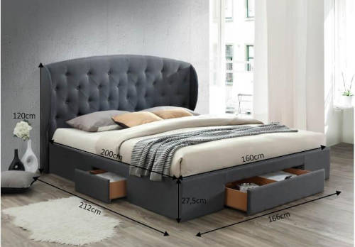 šedá čalouněná postel - rozměr