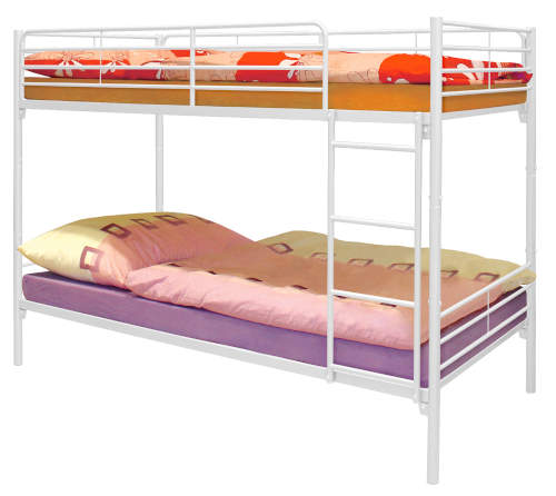 Levná kovová patrová postel 90 × 200 cm v bílé barvě