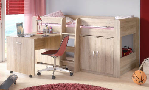 Dětská multifunkční patrová postel dub sonoma s PC stolem