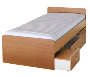Levná buková jednolůžková postel 90x200 cm s úložným prostorem