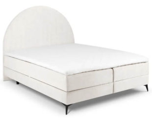 Bílá boxspring postel 160x200 s úložným prostorem a kulatým čelem