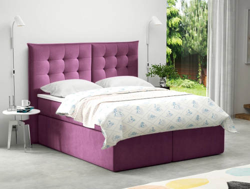 Fialová čalouněná postel 140 x 200 cm včetně taštičkové matrace