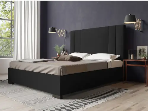 Černá čalouněná postel jeden a půl lůžka
