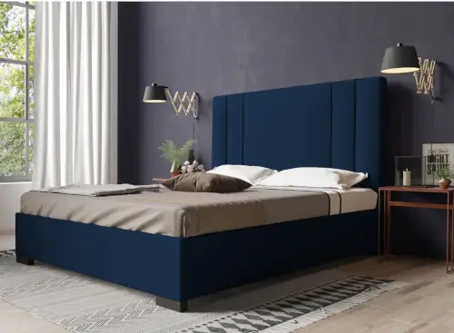 Modrá čalouněná postel 120x200 cm